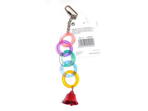 Flamingo hračka akrylová, kulatý řetěz se zvonkem 3 x 3 x 14 cm pro malé papoušky