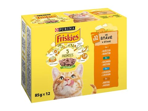 Friskies cat 12 x 85 g kapsa,kuře.kachna,losos,krůta ve šťávě 
