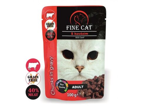 FINE CAT kapsička grain free 100g hovězí v omáčce