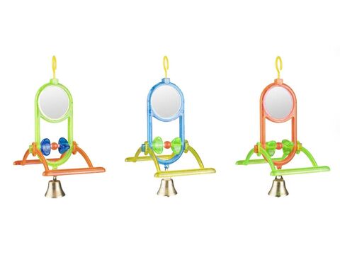 Flamingo hračka houpačka oboustranná se zrcátkem 12x7x16,5cm pro malé papoušky modro-žlutá