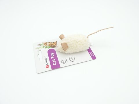 Flamingo hračka pro kočku myš 15 x 5 x 4 cm šustící s catnipem bílá