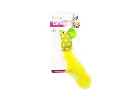 Flamingo hračka pro kočku myš s Catnipem a peřím 17 cm zelená