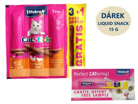 Vitakraft Cat Stick krůta-jehně 3 +1 ks,exp.5/24, 24 g  dárek Vitakraft Liquid-snack kuře 