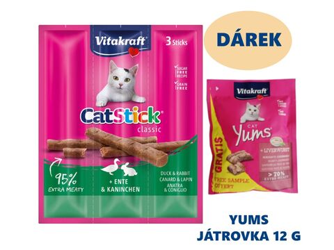Vitakraft Cat Stick králík-kachna 3 x 6 g +dárek Vitakraft Cat Yums 12 g játrovka
