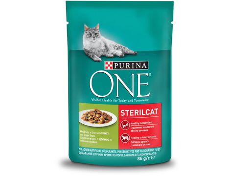 Purina ONE Sterilcat 85 g kapsa mini filetky s krůtou a zelenými fazolkami ve šťávě  