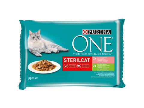 Purina ONE Sterilcat 4 x 85 g kapsa losos s mrkví, krůta s fazolkama ve šťávě 