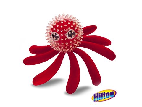 Hilton hračka pro psa dentální chobotnice pískací 16 cm červená