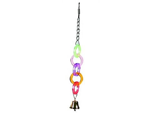 Flamingo hračka akrylová, kulatý řetěz se zvonkem 3 x 3 x 14 cm pro malé papoušky
