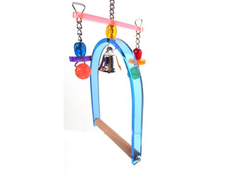 Flamingo hračka houpačka akrylová s hračkou a zvonkem XS 9.5x1x15cm modrá pro malé papoušk