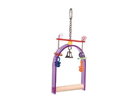 Flamingo hračka houpačka akrylová s hračkou a zvonkem S 14x2.5x20cm fialová pro střední p 