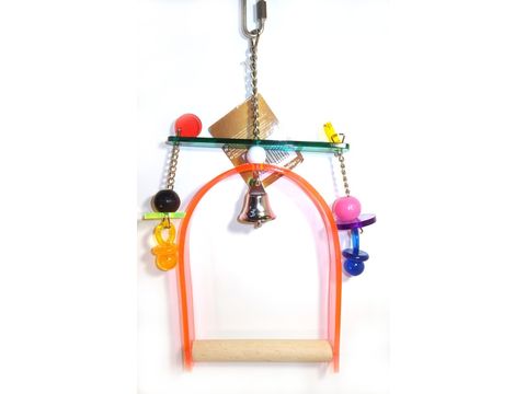 Flamingo hračka houpačka akrylová s hračkou a zvonkem S 14x2.5x20cm červená pro střední pa