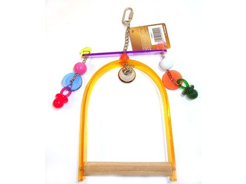 Flamingo hračka houpačka akrylová s hračkou a zvonkem S 14x2.5x20cm žlutá pro střední pap 