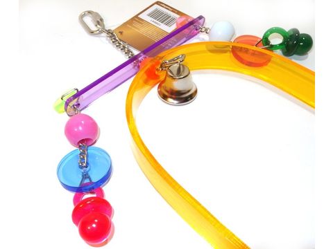 Flamingo hračka houpačka akrylová s hračkou a zvonkem S 14x2.5x20cm oranžová pro střední  
