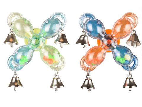 Flamingo hračka kytička plastová se zvonky 9 x 6 x 11 cm pro malé papoušky 