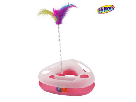 Hilton interaktivní hračka pro kočku 23 x 24 x 6 cm  s míčkem a pružinou růžová