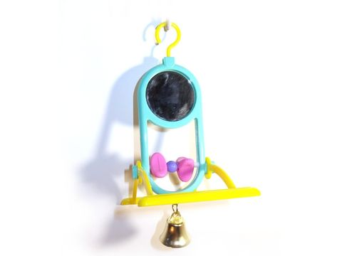 Tatrapet hračka zrcátko,zvoneček na bidýlku 17 cm plastová zelená  pro malé papoušky 