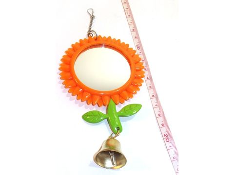 Tatrapet hračka zrcátko květinka průměr 5,5 cm se zvonkem 16 cm oranžová pro malé papouš 