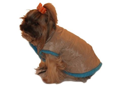 Marysa zimní vesta s kapucí rozepínací béžová a modrá 25 cm délka, 30 cm obvod 