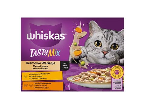 Whiskas krémové menu ve šťávě 12 x 85 g kapsa kuře, jehně, krůta 