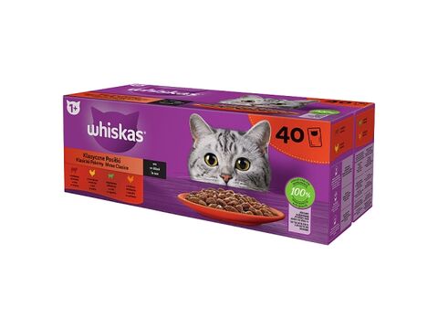 Whiskas Klasické pokrmy ve šťávě 40 x 85 g kapsa, kuře, hovězí, jehně, drůbež 