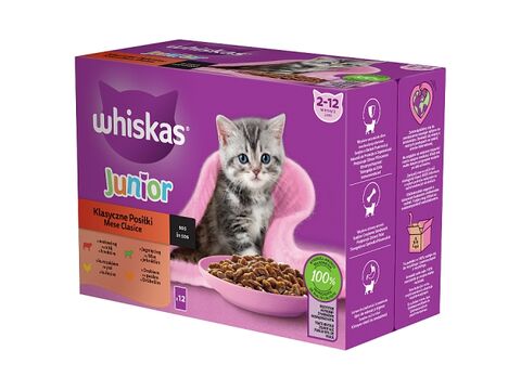 Whiskas Junior klasické pokrmy ve šťávě 12 x 85 g kapsa, hovězí, kuře, jehně, drůbeží