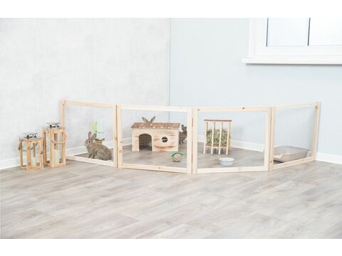Vnitřní výběh pro králíky 60 - 240 x 50 cm přírodní dřevo a kov