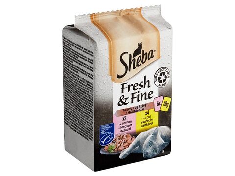 Sheba Fresh & Fine kapsa s kuřecím a s lososem ve šťávě, 6 x 50 g