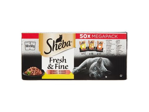 Sheba Fresh & Fine in sauce drůbeží 50 x 50 g kapsa kuře,kachna a krůta 