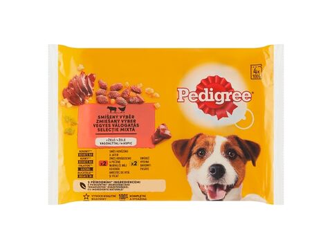 Pedigree adult smíšený výběr v želé 4 x 100 g hovězí a játra a drůbeží kapsa 