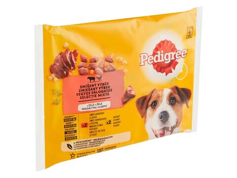 Pedigree adult smíšený výběr v želé 4 x 100 g hovězí a játra a drůbeží kapsa 