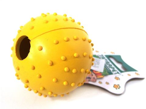 Tatrapet hračka pro psa míček s výstupky a rolničkou 6 cm tvrdá guma žlutá