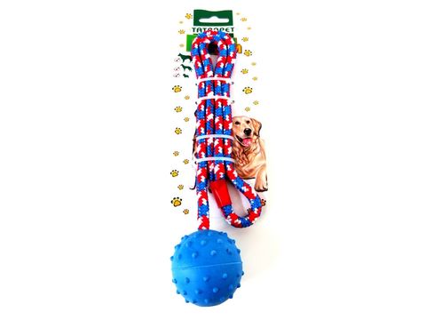 Tatrapet hračka pro psa míček průměr 5 cm na šňůře 40 cm tvrdá guma modrá