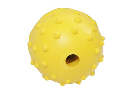 Tatrapet hračka pro psa míček s výstupky a rolničkou 5 cm tvrdá guma žlutá