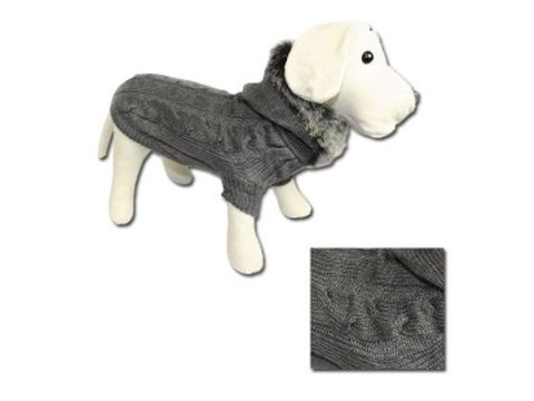 Nayeco svetr pro psa s kapucí a kožešinou šedý 25 cm, obvod 28 cm  doprodej