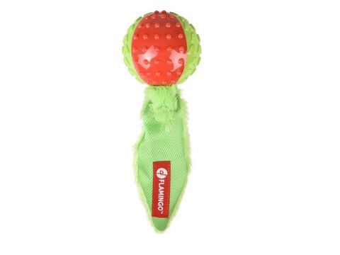 Flamingo hračka pro psa dentální míč s plyšem pískací 23 cm guma zelená a červená doprodej