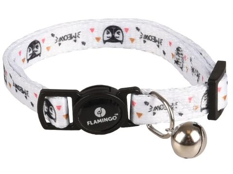 Flamingo obojek zdobený pro kočky Basic 10 mm x 20-32 cm s rolničkou bílý