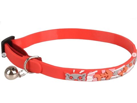 Flamingo obojek zdobený pro kočky Basic 10 mm x 20-32 cm s rolničkou, gumový, červený 