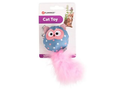 Flamingo hračka pro kočku sovička 14 cm šustící s peřím