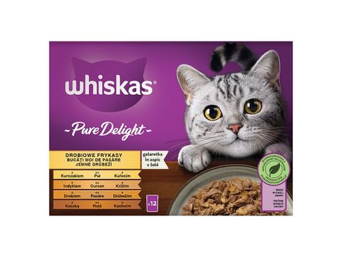 Whiskas Pure Delight jemné drůbeží v želé 12 x 85 g kapsa, kuře, krůta, drůbeží, kachna