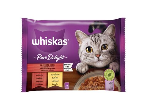 Whiskas Pure Delight lahodné kousky v želé 4 x 85 g kapsa, hovězí,kuře