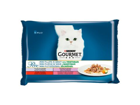 Gourmet kapsa Perle 4 x 85 g Mini filets ve šťávě zel.,tele, zvěř.,hovězí,pstruh 