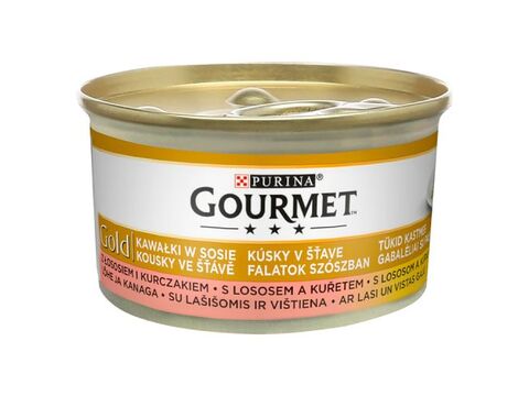 Gourmet gold losos a kuře ve šťávě 85g 