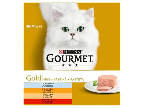 Gourmet gold paštika 8 x 85 g tuňák,játra,krůta,hovězí 