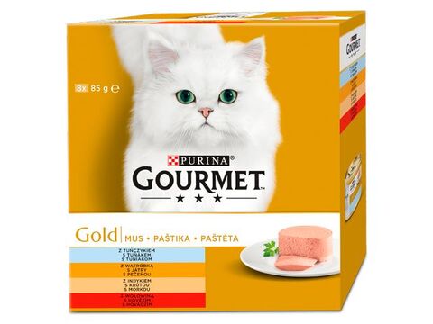 Gourmet gold paštika 8 x 85 g tuňák,játra,krůta,hovězí 