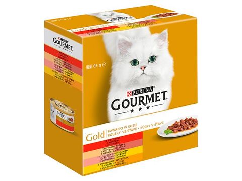 Gourmet gold šťáva 8 x 85 g 2x hovězí,krůta s kachnou,losos s kuř.,kuře s játry SLEVA 