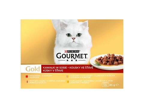 Gourmet gold šťáva 12 x 85 g hovězí,krůta,kachna,kuře,játra,losos 