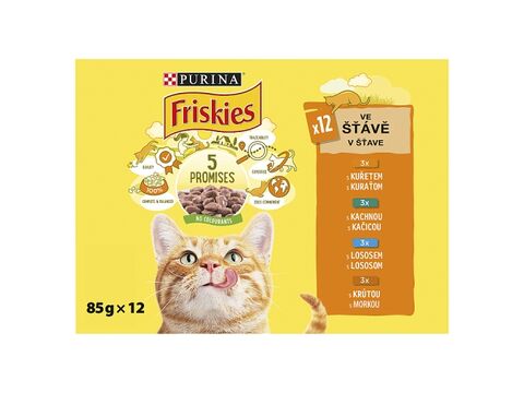 Friskies cat 12 x 85 g kapsa,kuře.kachna,losos,krůta ve šťávě 