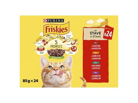 Friskies cat 24 x 85 g kapsa hovězí, kuře, kachna, jehně ve šťávě  