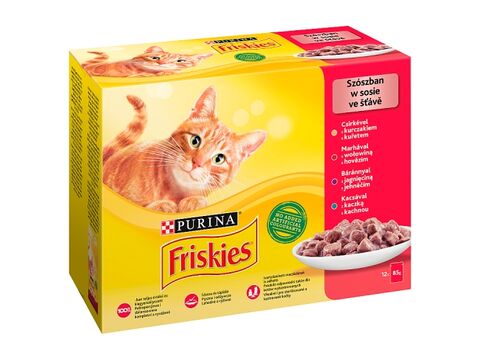 Friskies cat 12 x 85 g kapsa hovězí,kuře.kachna,jehně ve šťávě 