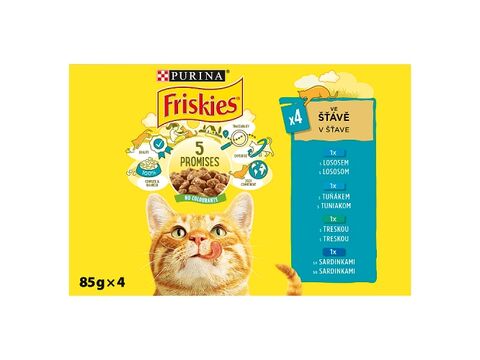 Friskies cat 4 x 85 g kapsa losos,tuňák,treska,sardinka ve šťávě